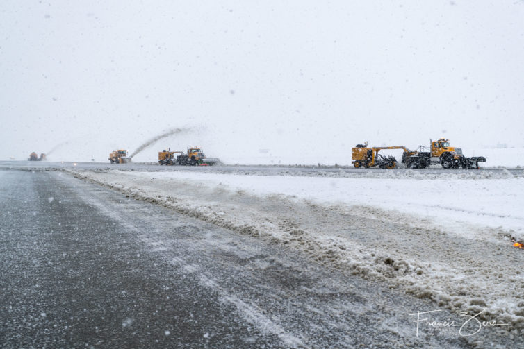 The vehicles work as a team to clear a runway or taxiway in one pass, if possible, in order to minimize the duration of any closures.