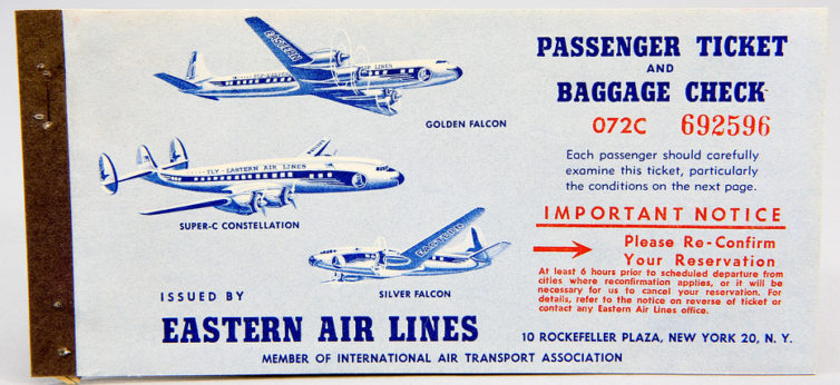 Eastern Air Lines ticket from the 1950s. You waited WAAAAY too long to buy this one.