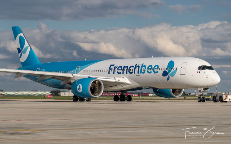 A French Bee A359 on the taxiway at Orly Airport in Paris