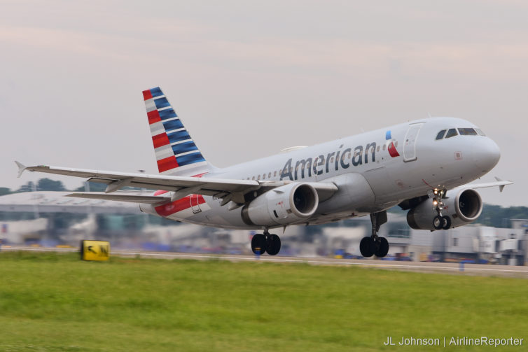 An American A-319 rotates as it passes our vantage point at "Echo Pad."