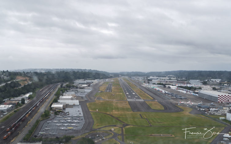 This is a view I'm getting very familiar with - the approach to 14L at BFI (the smaller runway on the left). We're not yet lined up because we were dealing with a crosswind. I was a passenger in a friend's plane for this photo, BTW