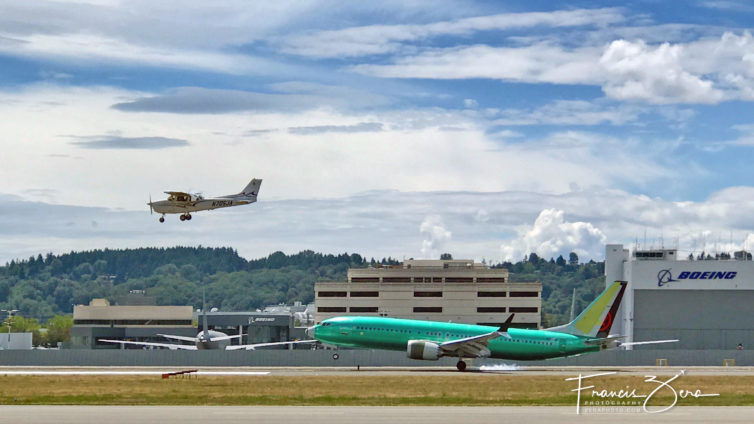 Always lots going on at BFI - that's an Air Canada B737 MAX 8 fresh from the Renton plant, landing next to one of Galvin's C172s