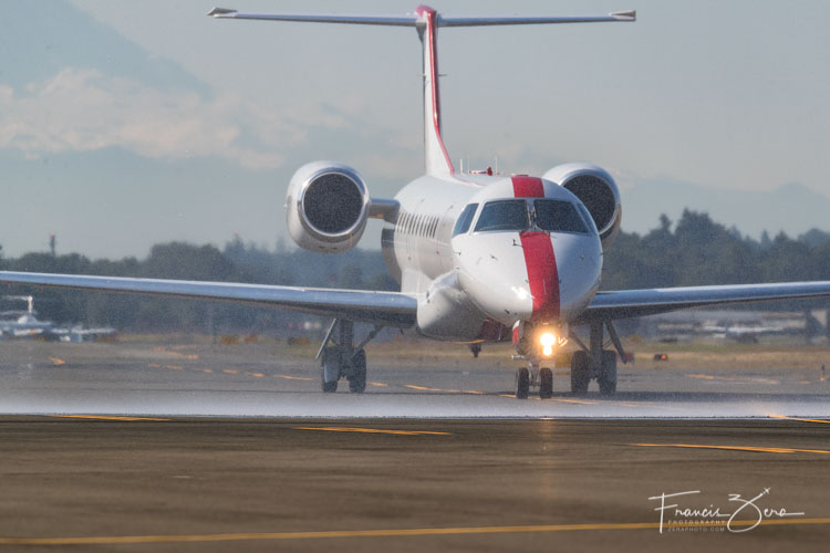 A JSX E135 wearing the old livery at Seattle's Boeing Field on its July 1 inaugural arrival.