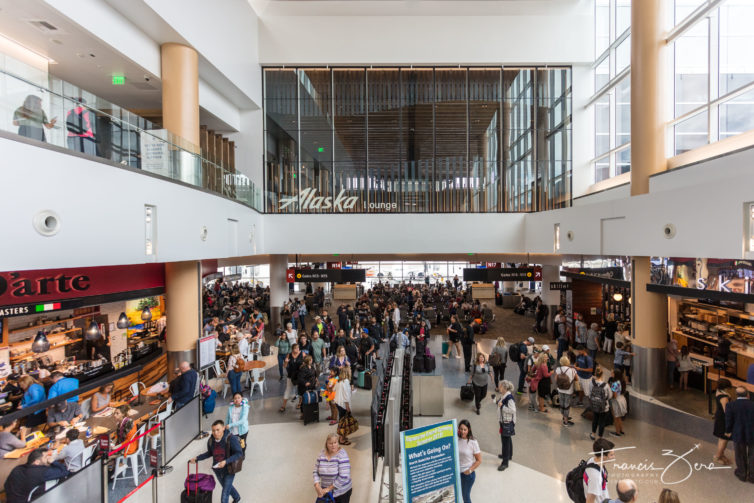 The new Alaska lounge is on the upper floor of the atrium-style entry to the new gate area