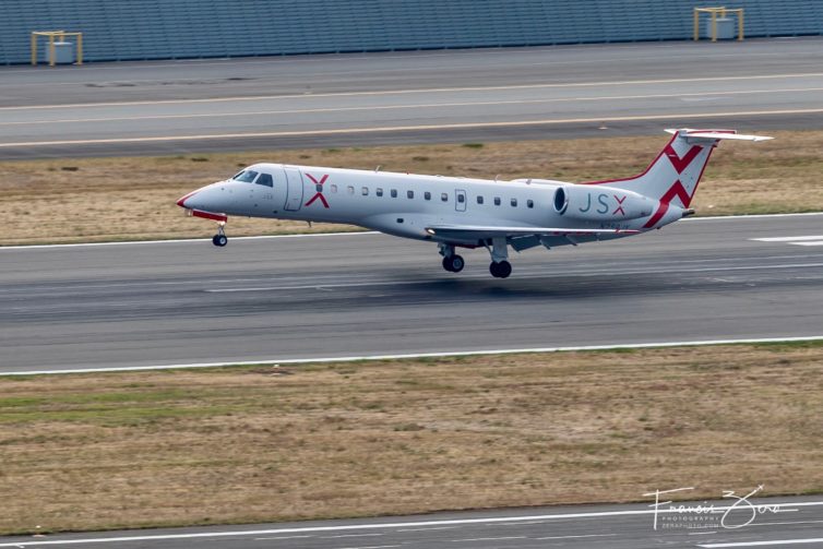 JSX's new livery retains the red stripe and adds the new logo.