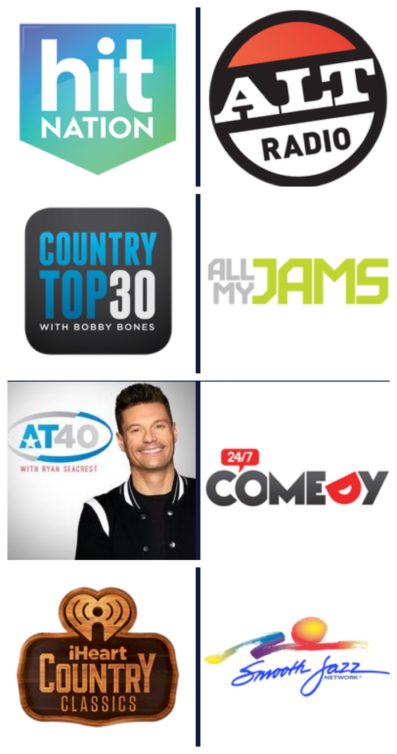 A few of the iHeartRadio stations available for streaming.