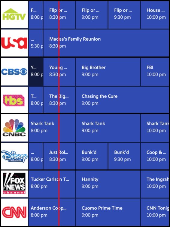 A snapshot of part of the live TV lineup