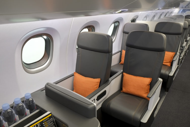 Another mockup of the staggered E-Jet E2 First Class seats. So far Air Peace is the only one to order this configuration - Photo: Embraer