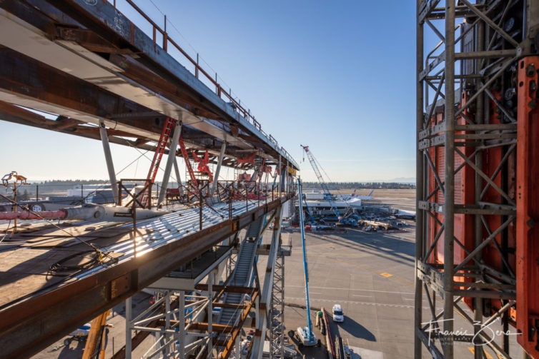 The pedestrian walkway will span this taxiway, and is tall enough for a 747 to pass beneath.