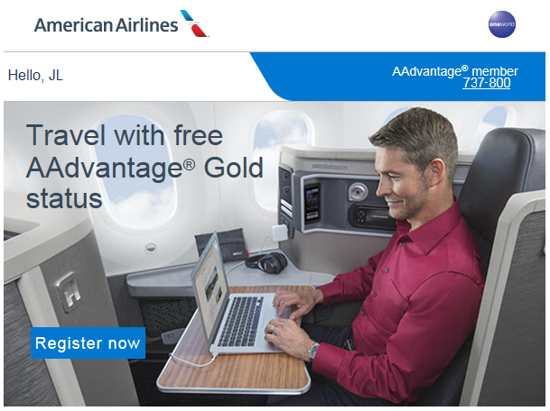 American Airlines Gold Trial Offer. - Image: American