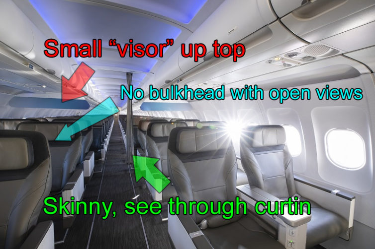 My best try at illustrating the lack of bulkhead. Original (pre-edited) Photo: Alaska Airlines