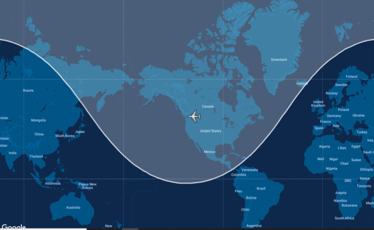 The A220-300's effective range from Vancouver