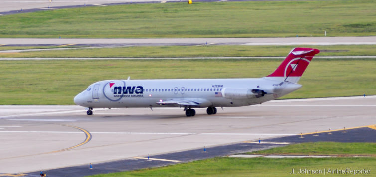 N763NW, a DC-9-41 lines up at St. Louis in September, 2010. 