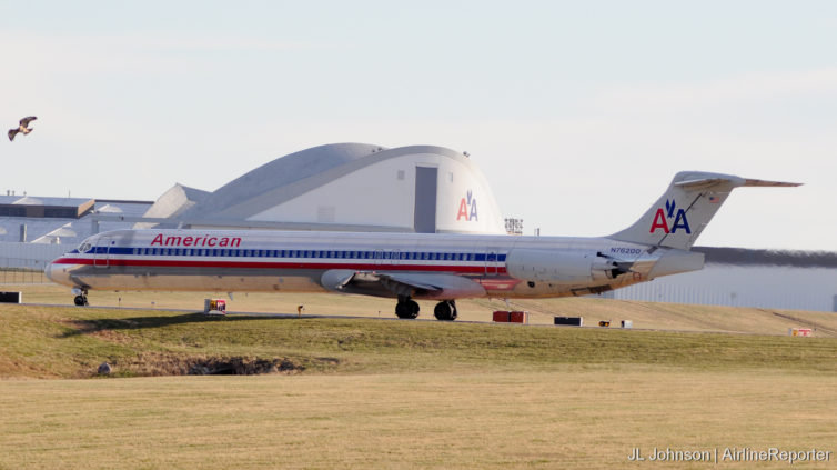 N76200, an MD-83 pauses at the threshold of Kansas City's 19-L for a quick photo in November of 2010.