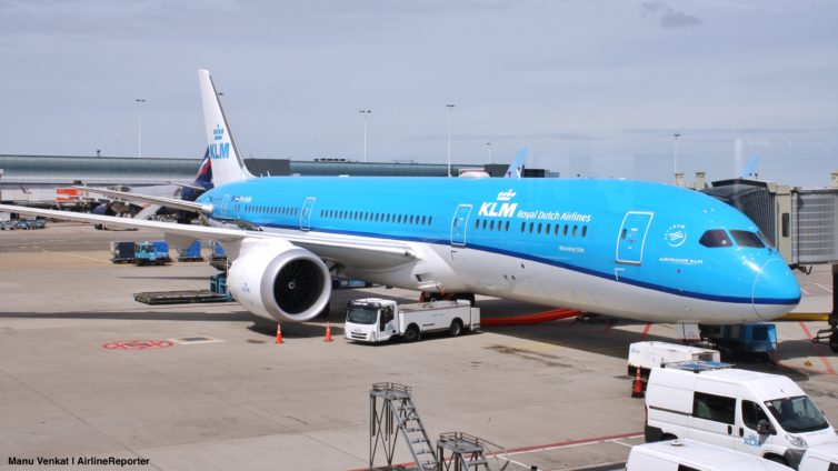 Beautiful blue KLM 787 Dreamliner