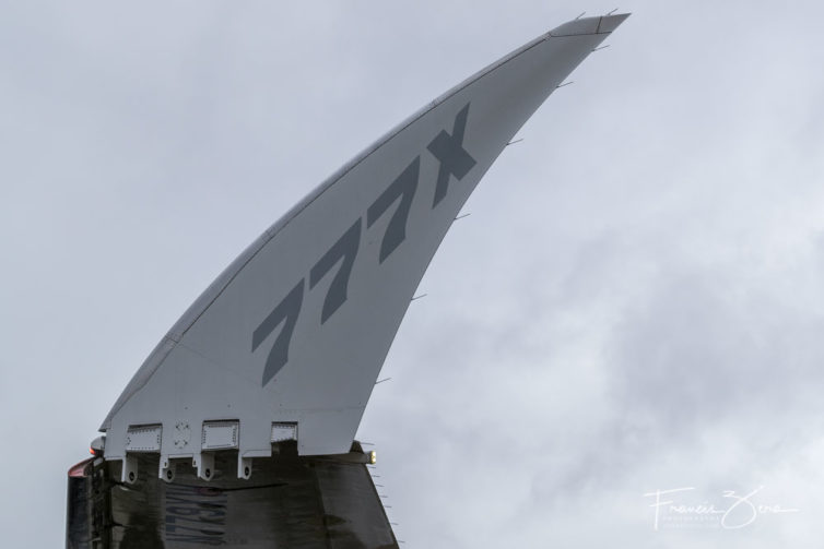 The 777X's signature folding wingtips were on full display