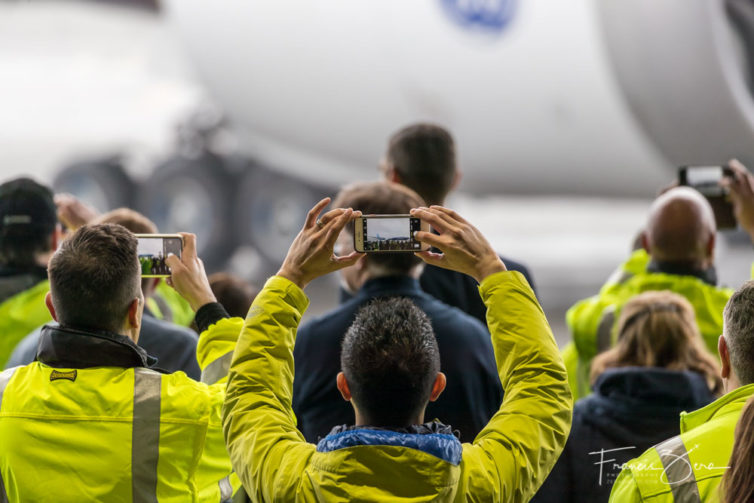 Boeing employees documented the arrival on their phones