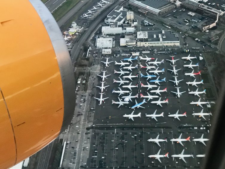 Just prior to landing at SEA, we passed over Boeing Field (BFI), where Boeing has parked quite a few of its grounded 737 MAX jets