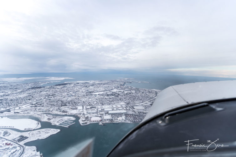 Flying over Reykjavik in a PA28