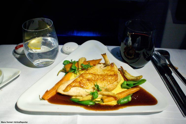 Austrian Airlines business class dinner entree