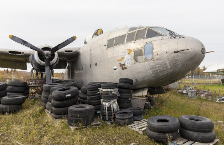 N8504Z, "Know Fear," is a Fairchild C-119 Flying Boxcar. Note the shark-mouthed, dorsal-mounted bonus jet atop of the fuselage - apparently one of 56 equipped with a Steward-Davis Jet-Pak. Some additional trivia on this aircraft available at <a href="http://www.flyinghigher.net/fairchild/N8504Z.html">FlyingHigher.net</a>.