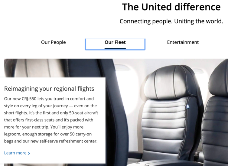 Let's add a little CRJ action to the mix - Screenshot: United.com