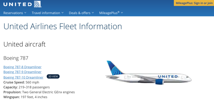 Hello Dreamliner! - Screenshot: United.com