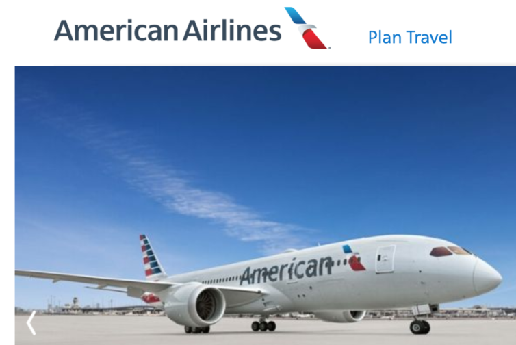 If you wait a while, an AA Boeing 787 will show up on their website - Screenshot: AA.com