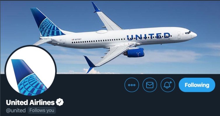 The cover photo for United's Twitter account is a Boeing 737. Weird - Screenshot: Twitter.com