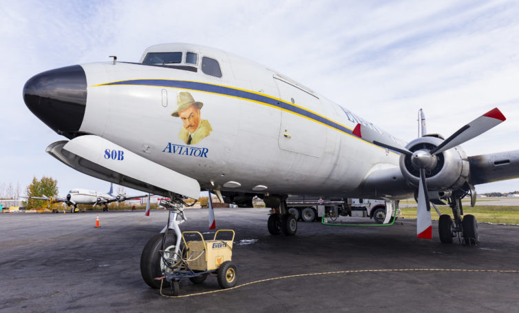 This DC-6, N7780B, started its career at Hughes Tool Company in 1957, and is named "The Aviator," as an homage to Howard Jr. Now in service for Everts Air Fuel.