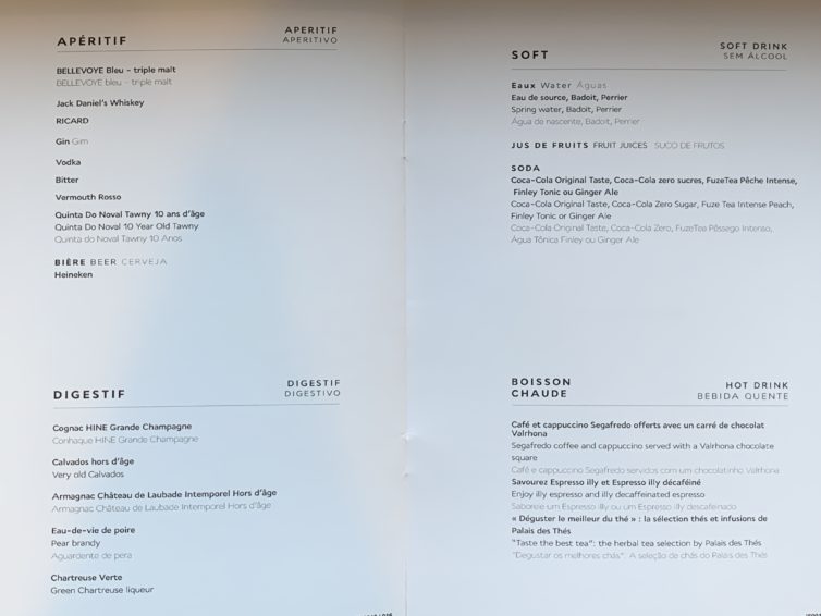 Air France J Menu