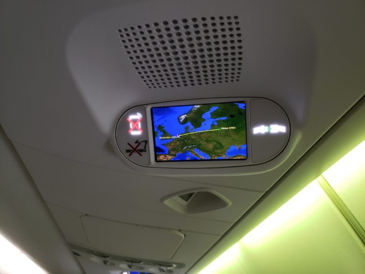 These little monitors functioning as flight trackers and airBaltic QVC provided the inflight entertainment. Photo: Jonathan Trent-Carlson