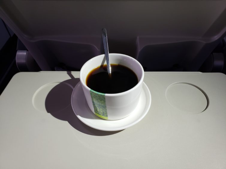 The flight attendant made sure this mug stayed full. Photo: Jonathan Trent-Carlson