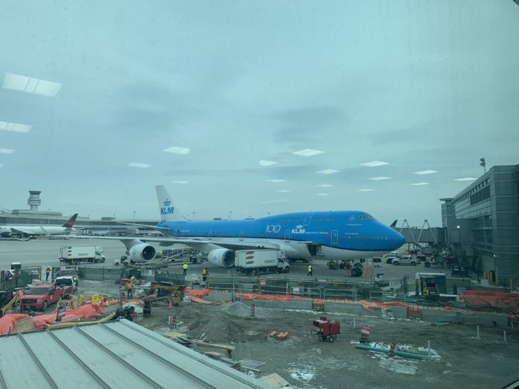 In all its glory: a KLM 747-400 on the ground in Toronto. Note the 100th anniversary logo on the site of the aircraft. - Photo: Matthew Chasmar
