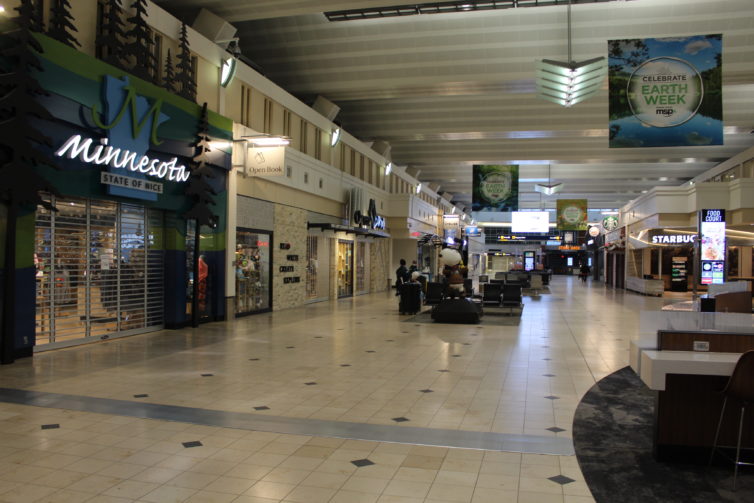 Sunday morning at MSP. The popular shopping area on the other side of ticketing is empty