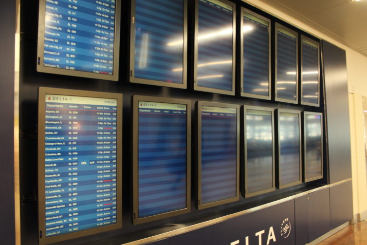 Lots of empty screens at ATL, since flights at the mega-hub have been cut by 60 percent