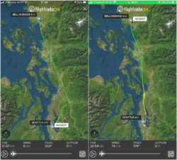 My third (long) cross-country flight was from Boeing Field to Bellingham, Wash., with a stop at Paine Field in Everett on the way home. This is a screen grab from FlightRadar24 showing my route