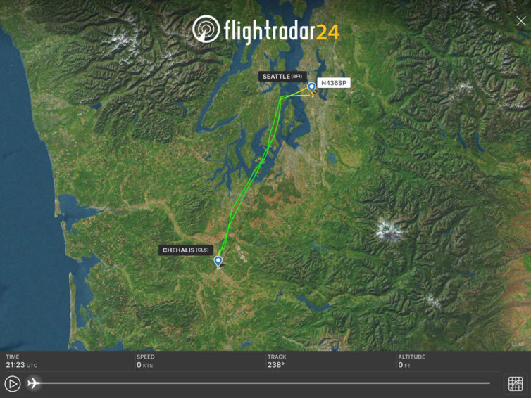My second cross-country flight was from Boeing Field to Chehalis, Wash. This is a screen grab from FlightRadar24 showing my route
