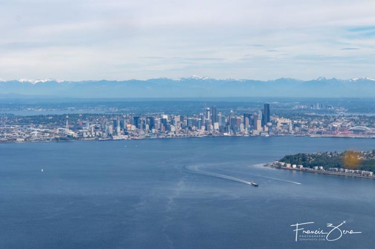 Returning to Boeing Field after my first solo cross-country flight to Port Angeles, Wash. That's the Seattle skyline in the foreground, Bellevue in the middle-right, and the Cascade Mountains in the distance