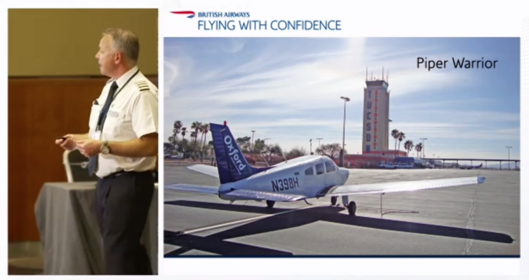 Captain Allright started talking how the beginning of his flight training to show how much time and work goes into being a commercial airline pilot. 