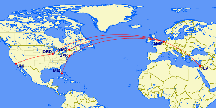 El Al's early transatlantic routes were groundbreaking. Credit: Great Circle Mapper