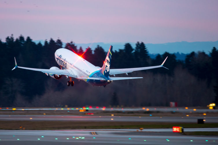Alaska Airline flight 482 departing on the inaugural MAX revenue flight on March 1, 2021