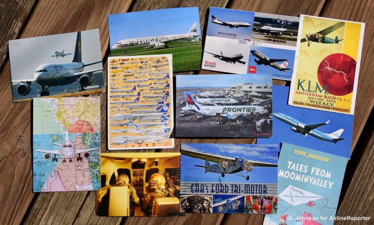An assortment of aviation-related postcards received through postcrossing.com.