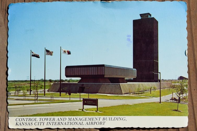 A postcard showing views of Kansas City International airport from 1976. A lot has changed since then.