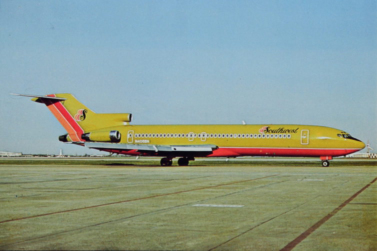 A postcard from Southwest's brief experiment with 727s. Here's N406BN seen at HOU in 1979.