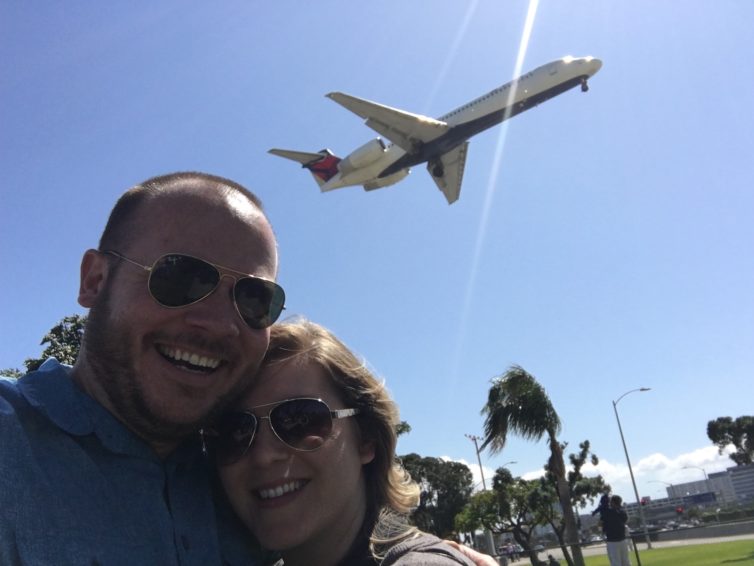Enjoying airplanes landing during DorkFest at LAX