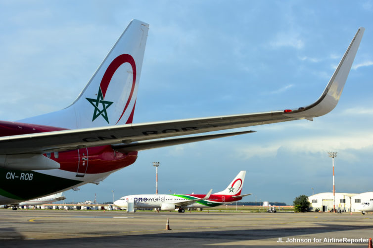 RAM's 738 in Oneworld livery shot from below another 738.