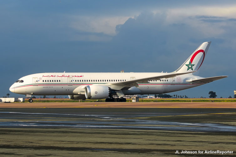 Royal Air Maroc 787-8 in the morning light after a brief shower. 