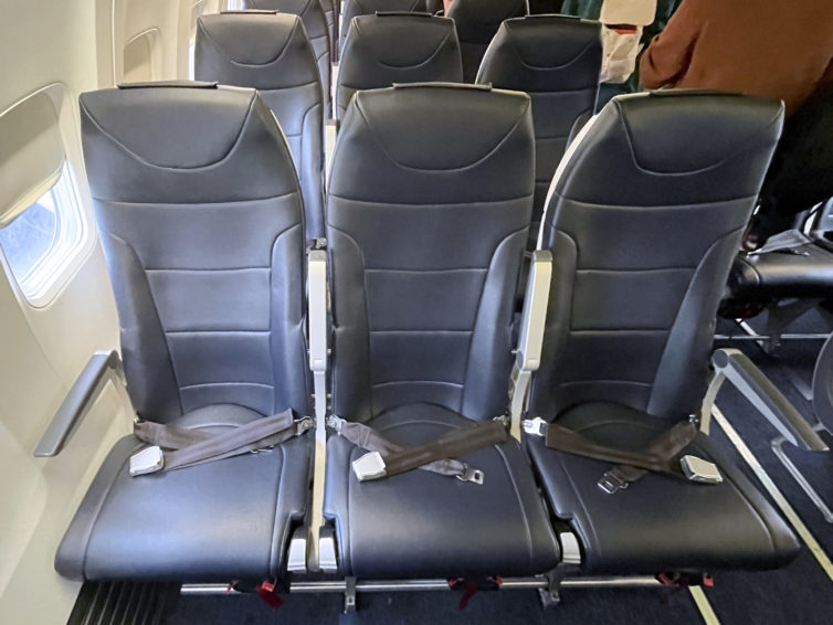 Avelo's slimline seats, front view.