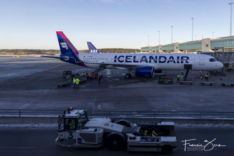 Icelandair's first A321LR at the gate at ARN
